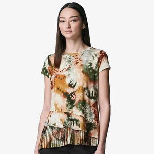 Simply Vera Vera Wang Top Womens XXL 2XL Pleated Layered Spiral Dye Short Sleeve